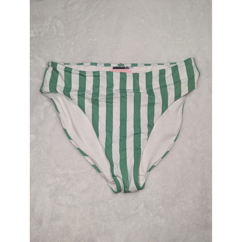 Victorias Secret Green White Striped High Waist Full Coverage Bikini Bottom L - Picture 3 of 5